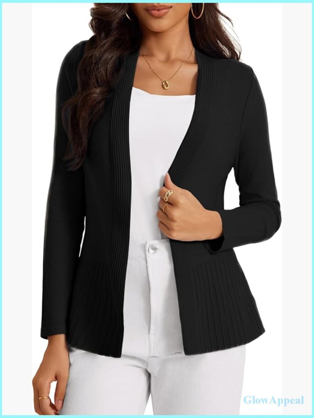 Long Sleeve Rib Knit Cardigan Open Front Draped Sweater Regular Fit